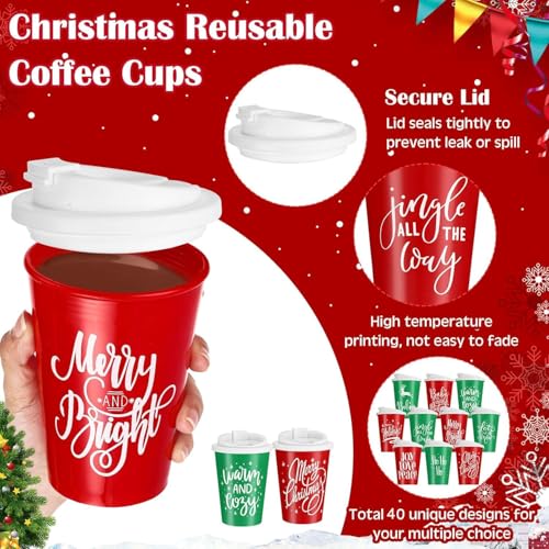 Red & Green Christmas Reusable Cup Set 40 Pcs 12 oz with Thick Lids