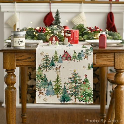 Artoid Mode Xmas Tree Table Runner 13x108 Inch Green Holiday Decor