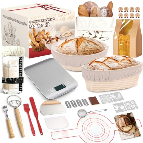 Sourdough Starter Kit with Scale, Glass Jar, Bannetons & Baking Tools
