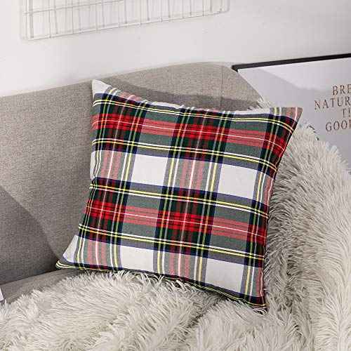 GTEXT 2 Pack Christmas Decor White Plaids Pillow Covers Buffalo Check Throw Pillow Cover Tartan Cuhion Cover Case for Couch Sofa Home Decoration Cotton 18 X 18 Inches