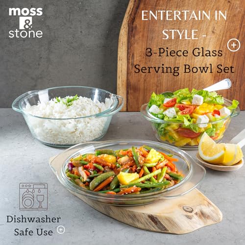 Glass Casserole Dish Set with Lids - Borosilicate Bakeware, 3 Sizes, Clear