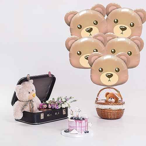 6Pcs Bear Balloons Bear Head Foil Balloons Animal Helium Balloons for Jungle Safari Woodland Theme Animal Birthday Baby Shower Valentine's Party Decoration Supplies