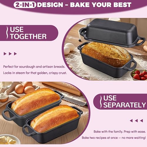 Vanderlume Cast Iron Loaf Pan with Lid 9x5 Inch Sourdough Bread Baking Pan