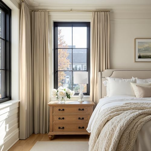 Beige Velvet Curtains 52W x 84L Set of 2 - Modern Neutrals for Bedroom & Living Room
