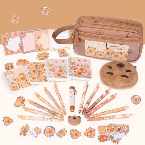 Similove Brown Capybara School Backpack & Stationery Set for Girls - Lunch Box & Pencil Case Included