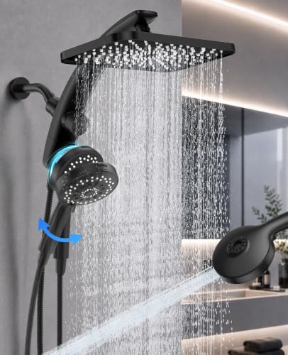 Matte Black 12-Inch Rain Shower Head with Handheld & Magnetic Mount - High Pressure, Dual Mode
