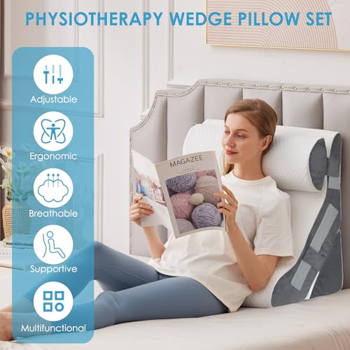 MEGCXIT 3-Piece Wedge Pillow Set for Post Surgery Support, Bed Wedge, White/Grey