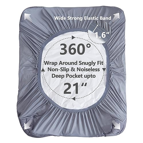 Elven Home King Size Waterproof Cooling Mattress Topper Grey 78x80 Fitted