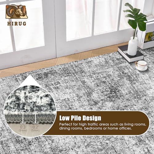 Foldable 6x9 ft Vintage Persian Area Rug - Non-Slip Machine Washable Carpet for Living Room & Bedroom - Graphite & Mist