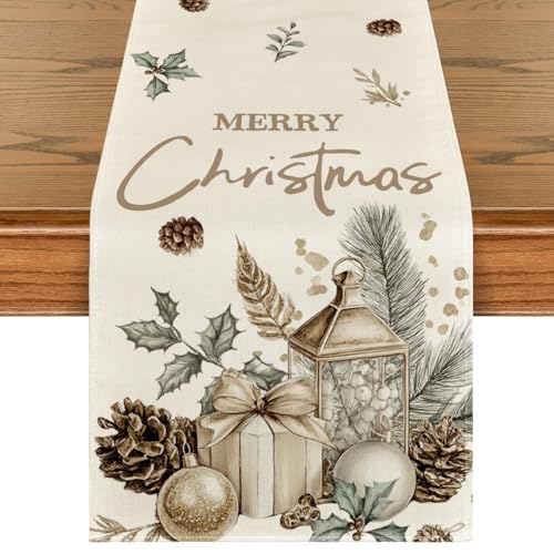 Artoid Mode 13x90 Inch Xmas Table Runner Beige | Holiday Home Party Decor