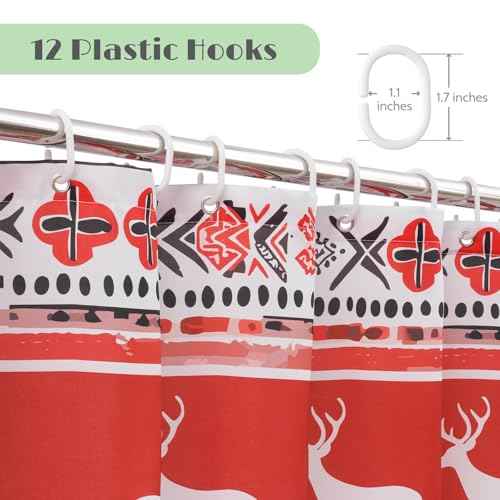 Christmas Boho Red Shower Curtains for Bathroom Cloth Farmhouse Retro Rustic Shower Curtain 72''x72'' Elegant Shower Curtain Machine Washable