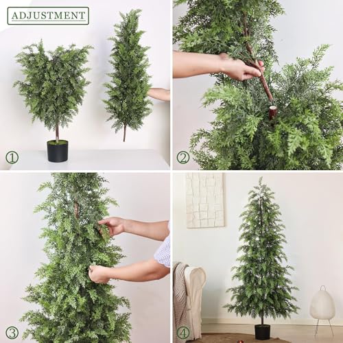 4FT Artificial Cedar Christmas Tree Set - Lifelike Faux Tree for Holiday & Porch Decor