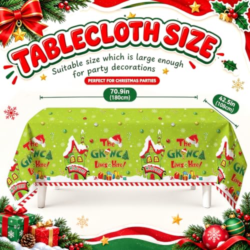 Green Christmas Tablecloth 3 Pack – 70.9 x 42.5 in Disposable Waterproof Rectangular