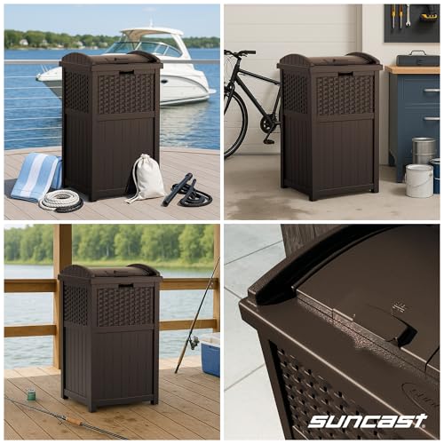 Suncast 33 Gallon Commercial Outdoor Trashcan Hideaway with Lid for