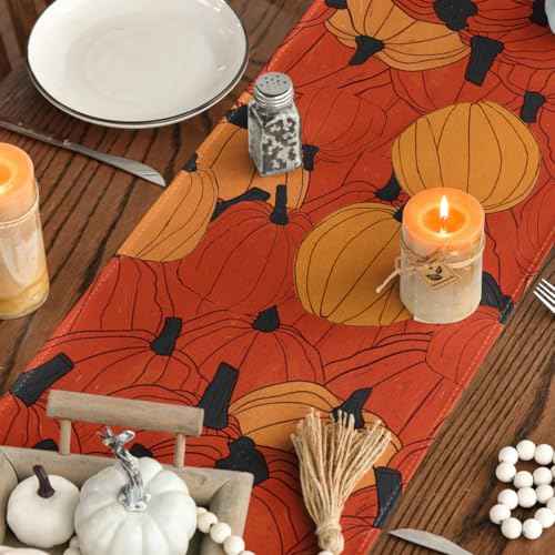 Artoid Mode Pumpkins Black Cat Fall Table Runner, Seasonal Autumn Kitchen Dining Table Decoration for Home Party Decor 13x48 Inch