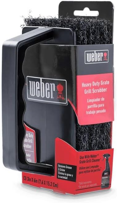 Weber Grill Grate Scrubber - Heavy-Duty BBQ Cleaner with Comfortable Grip & 3 Replaceable Pads