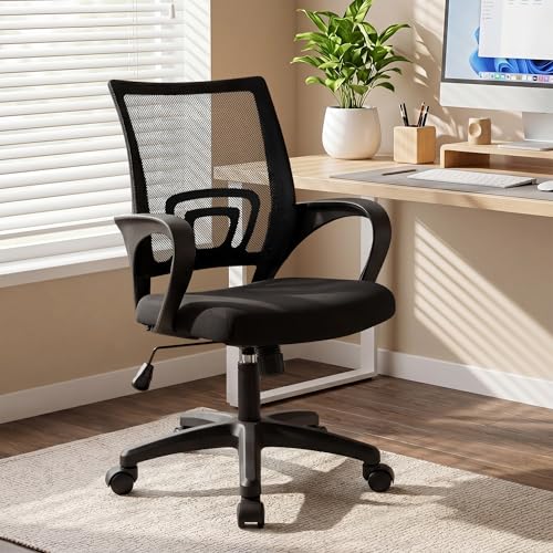 Ergonomic Mesh Office Chair Black - Adjustable Mid-Back Desk Seating