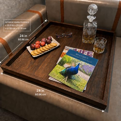 BARsics 24x24 inches Square Walnut Wooden Ottoman Tray, Large Living