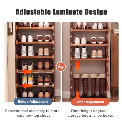 Brown 7-Tier Vertical Shoe Rack - Space-Saving Bamboo Shoe Organizer