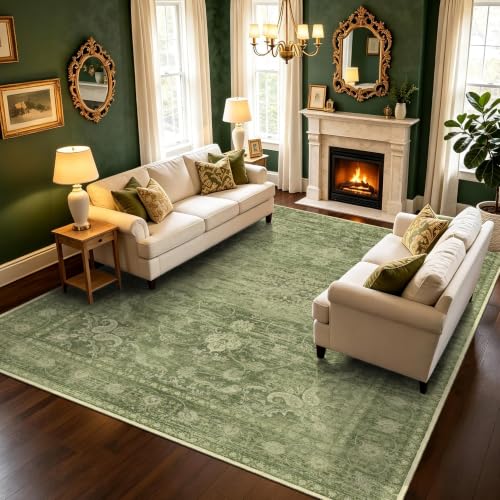 Tod Green Sage 8x10 Non Slip Area Rug for Living Room & Bedroom - Neutral Home Decor