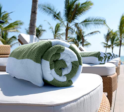 Oversized Beach Towels 2 Pack - Khaki Green White Classic Stripe 35x70