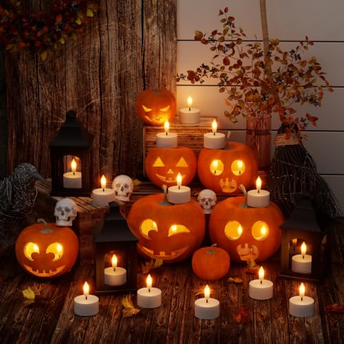 Rechargeable Flameless Tea Lights Candle Set with Charging Station & Remote - White 12Pcs