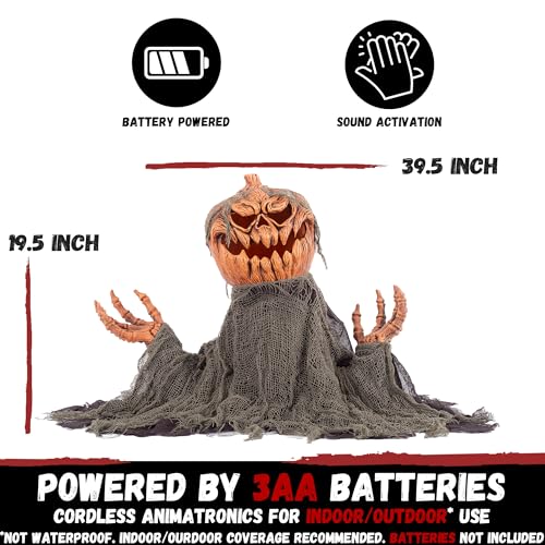 Halloween Animatronic Groundbreaker Pumpkin Decorations with Sound & Lights - Creepy Moving Pumpkin for Indoor Outdoor Yard - Variation: Groundbreaker Pumpkin