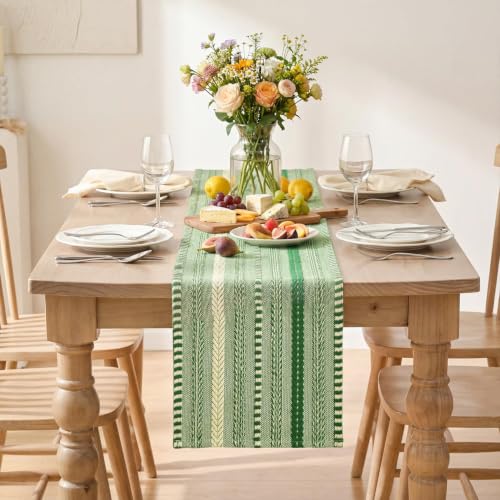 Emerald Farmhouse Stripe Braided Table Runner 12x72in - Artoid Mode