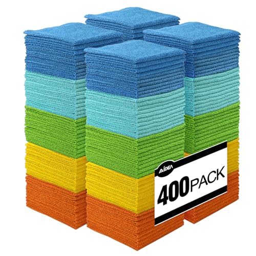 AIDEA Microfiber Cleaning Cloths 400 Pack Blue 12x12 Inches for Car & Home