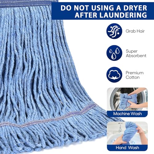 Heavy Duty Mop Heads Pack of 6 - Blue Cotton Looped End Commercial Replacements