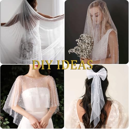 10 FT White Pearl Table Runner Tulle Fabric Lace Table Runners for Bridal Shower Birthday Party Wedding Arch Veil Dessert Table Decorations 29.5x120 Inches
