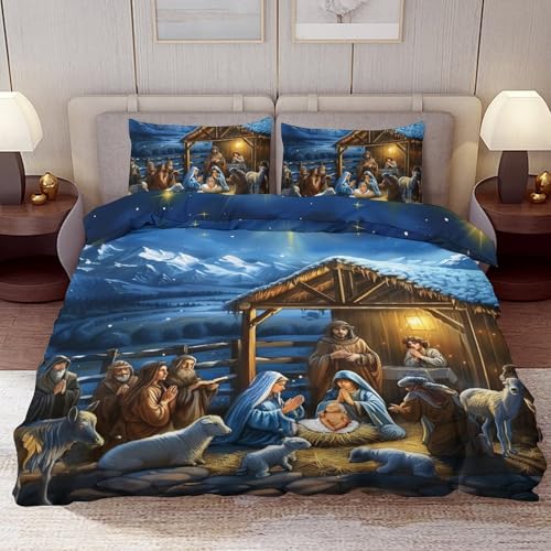 Delerain Twin Comforter Set with Nativity Scene - 3-Piece Microfiber Bedding for Boys and Girls