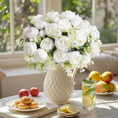 Artificial Peonies Flowers Bouquets - White, 12 Stems for Home & Wedding Decor - Variation of THIS listing