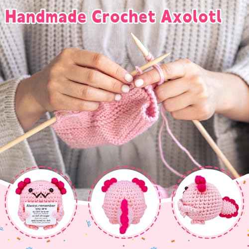 Emotional Support Crochet Axolotl£¬Positive Crochet Animals, Emotional Support Plush, Crochet Gifts for Women Encouragement, Self Care, Coworkers, Birthday, Christmas, Desk Home Decoration