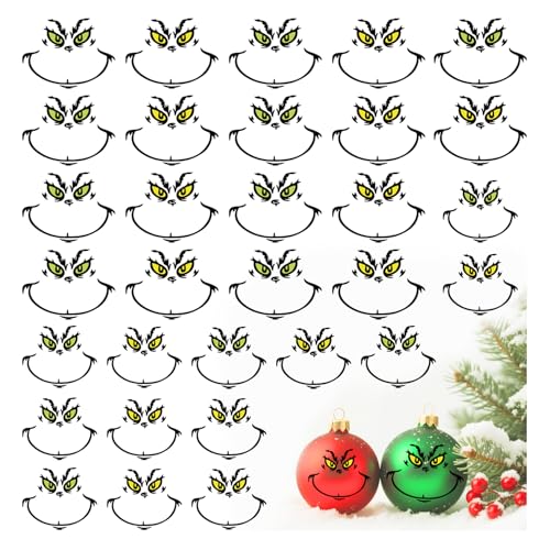 42 Pcs Christmas Face Eyes Stickers for Crafts Small 3 Inch 2 Inch Transfers Vinyl Faces Pitcher Decals for Ornaments Glass Drinking Cups Wood Decorations Balls Party Supplies (face72)