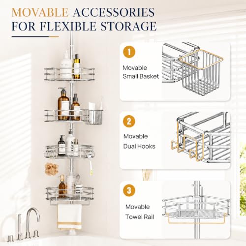 SEIRIONE Rustproof Corner Shower Caddy Tension Pole for Bathroom
