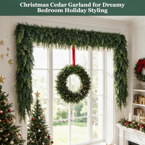 Green 9FT Christmas Cedar Garland Artificial Greenery for Holiday Decor