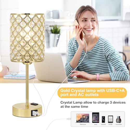 Hong-in Gold Crystal Nightstand Lamp with Touch Control - 1 Variation