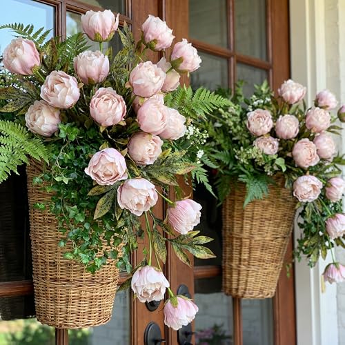 Artificial Peony Flowers Set - 12 Faux Silk Stems for Vase Decor - Brownish Variation