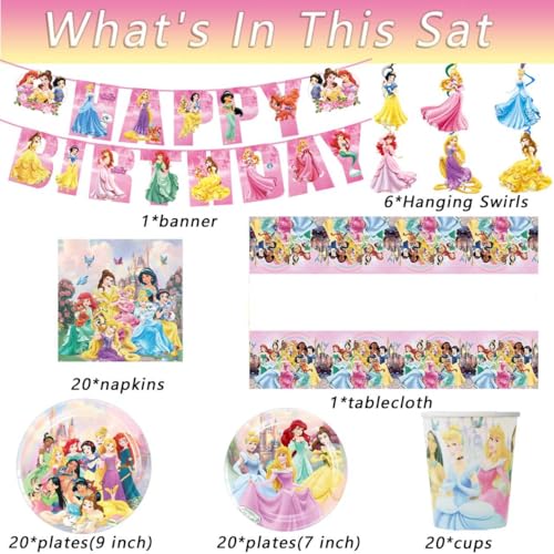 Princess Birthday Party Set 88PCS - Plates, Cups, Napkins & Decor
