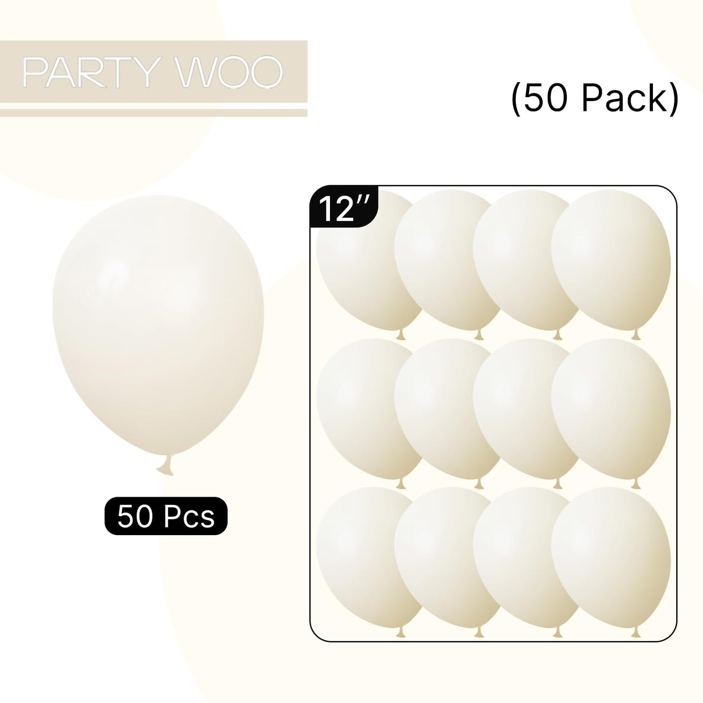 PartyWoo Beige Balloons 50 pcs 12 Inch Cream Ivory White Balloons for Wedding Baby Shower Birthday Bridal Shower Graduation Engagement Easter Anniversary Tea Boho Party Decorations White-Q08