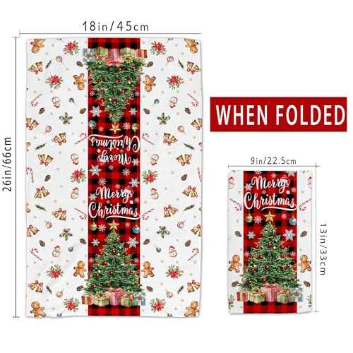 Christmas Kitchen Towels, Merry Christmas Tree Towels Set of 2, Farmhouse Snowman Let It Snow Dish Hand Towels with Red Black Buffalo Plaid, Winter Decorations for Home, 18x26 Inches