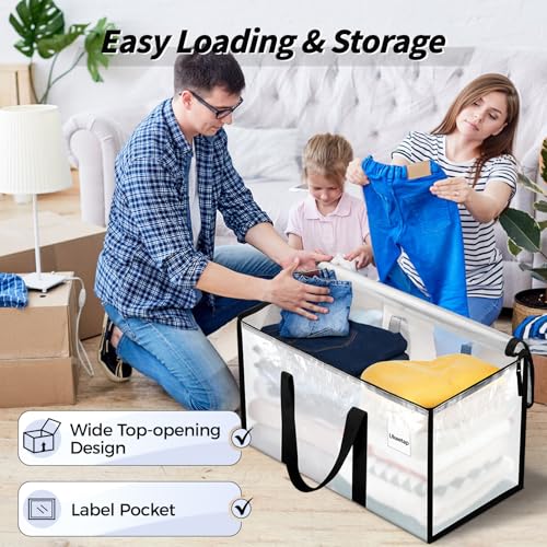 8 Pack Extra Large Heavy Duty Moving Bags, Black Storage Bins with Lids, Reinforced Handles & Heavy-Duty Zippers Moving Boxes Storage Bags Totes for Clothes Packing, Dorms, College Supplies, Black