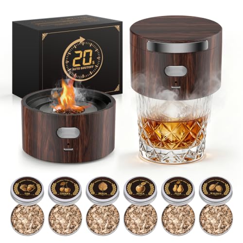 Aromara Brown Electric Whiskey Smoker Kit with 6 Flavor Wood Chips - Home Bar Gift Set