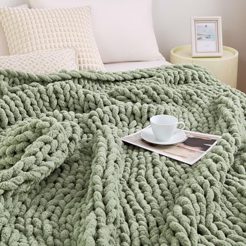 Admitrack Sage Green Chunky Knit Blanket Throw 60x80 - Cozy Couch Decor