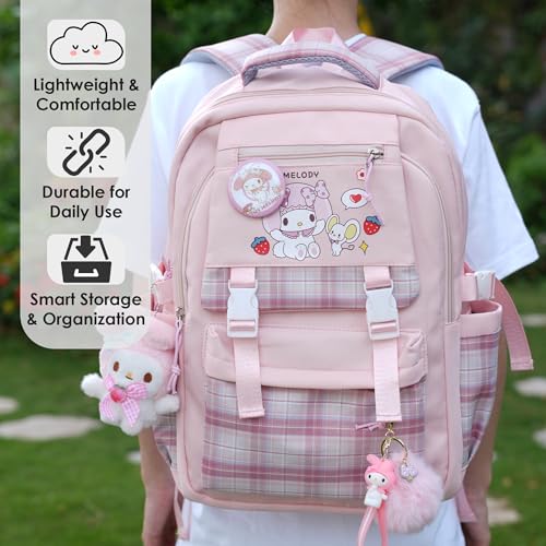 Kawaii Pink Backpack for Girls - Cute School Bag with Multiple Compartments