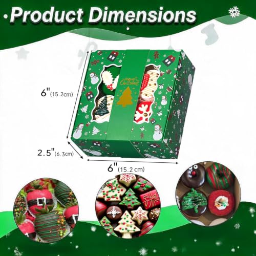 TEMLQPACK 48-Pack 6x6x2.5in Christmas Treat Boxes w/ Printed Sleeve - Multicolored-48
