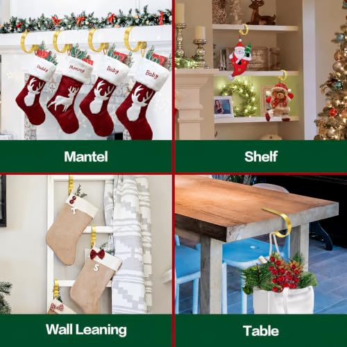 MSHALADE Gold Christmas Stocking Holders for Mantle - Set of 4, Heavy Duty Iron Stocking Hangers