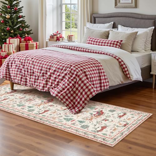 Christmas Runner Rug 2x8 Beige Non-Slip Washable Hallway Carpet for Entryway Kitchen Bathroom