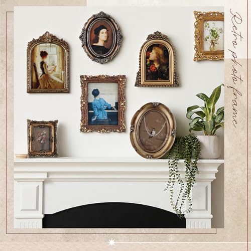 Wonderjune 7 Pcs Vintage Picture Frame Set - Antique Gold Rococo Style, Versatile Wall & Table Display - Variation of THIS listing